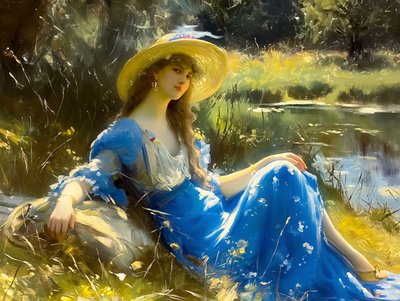 Pinturas clásicas de mujeres en la naturaleza, inspiración John Singer Sargent de F. Abderrahim