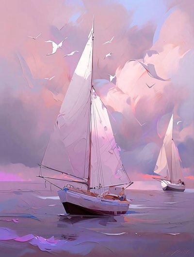 Velero sobre fondo blanco y azul, Lienzo y enmarcado decoración de pared de F. Abderrahim