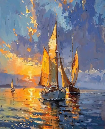 Yates en aguas tranquilas al atardecer, Barcos de vela decoración de pared de F. Abderrahim