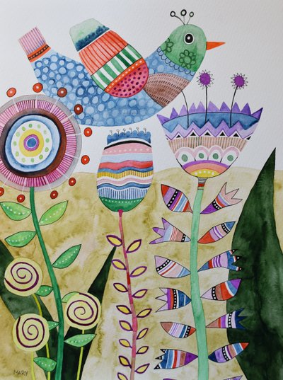 Pájaro loco de Marys Watercolors