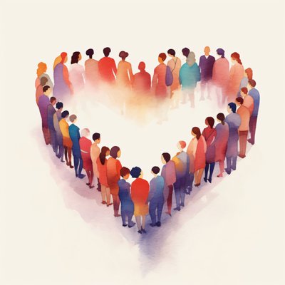 Personas unificadas, en forma de corazón en estilo minimalista, impresiones en lienzo grande de F. Abderrahim