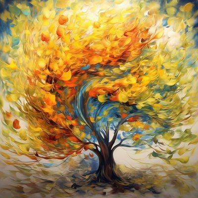 Obra de arte árbol de colores, lienzo y marco de pared impresión bajo demanda de F. Abderrahim