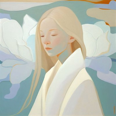 Imagen abstracta de una chica de pelo claro en blanco, decoración de pared barata en venta de F. Abderrahim