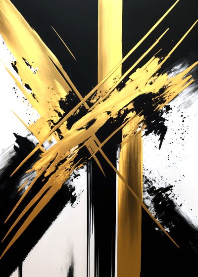 Pintura dorada y negra, Arte contemporáneo, Lienzo grande, Impresión personalizada de F. Abderrahim
