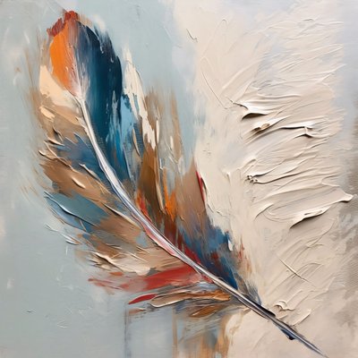 Pintura al óleo con textura de plumas rojo azul, impresiones sobre lienzo personalizadas en línea de F. Abderrahim