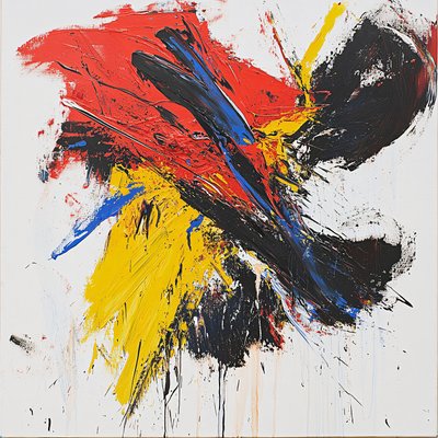 Abstract Colorful Brush Strokes, Red Blue Yellow and Black Painting; impresiones en lienzo de F. Abderrahim