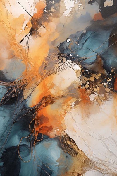 Cuadro abstracto, ola azul y naranja, fondo blanco, Impresiones en lienzo personalizadas de F. Abderrahim
