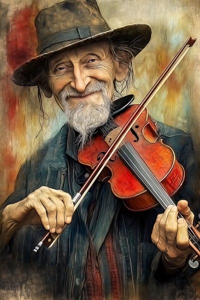 Músico callejero tocando jazz con su violín, , Decoración de pared enmarcada de F. Abderrahim