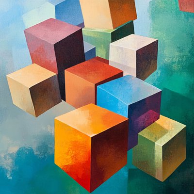 Abstracto colorido patrón geométrico de madera, impresión en lienzo bajo demanda en línea de F. Abderrahim