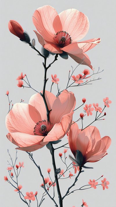 Rosa y Gris Line Sketch, floral Minimal pared Home Decor | print on demand de F. Abderrahim