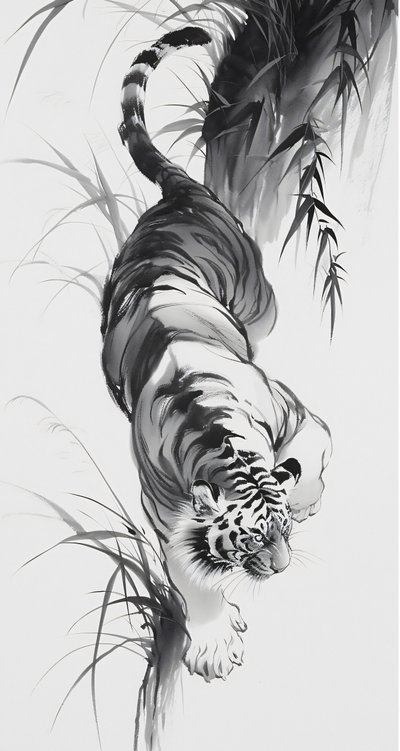 Leopardo en el bosque, dibujo, arte japonés, Impresiones en lienzo personalizadas de F. Abderrahim