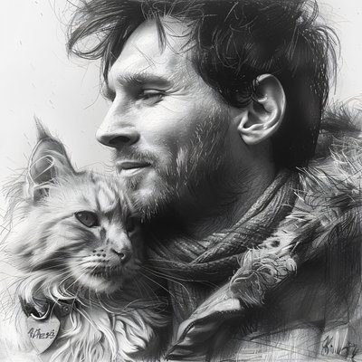 Gato con Messi futbolista, Decoración mural moderna | impresión bajo demanda de F. Abderrahim
