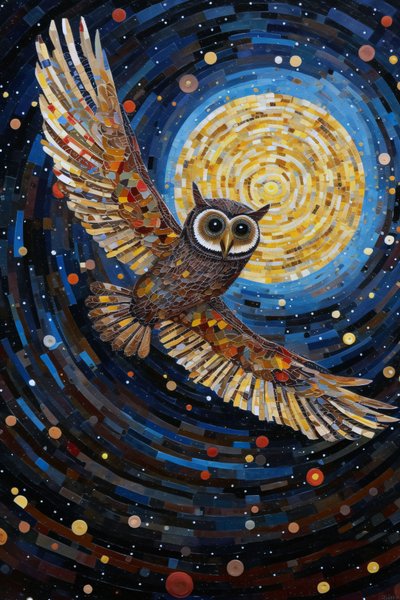 El búho volando por el cielo estrellado, impresiones en lienzo personalizadas online de F. Abderrahim