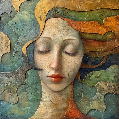 Retrato abstracto vibrante de una mujer, estilo fluido colorido, impresiones en lienzo personalizadas online de F. Abderrahim