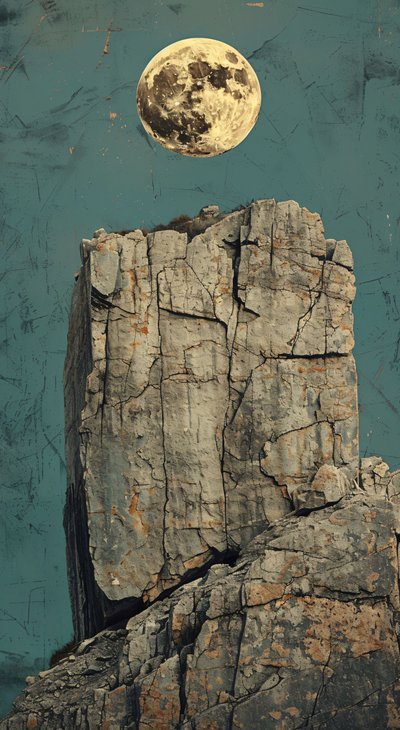 Luna amarilla sobre una roca, Desierto montaña rocosa paisaje americano de F. Abderrahim