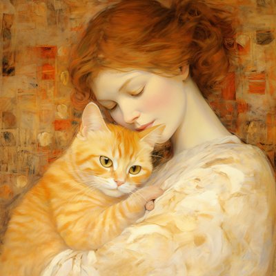 Mujer joven abraza a su gatito al estilo Bloch Bauer, Custom Canvas Prints de F. Abderrahim