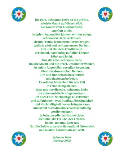 El amor noble y consciente nos aporta calma, alegría y paz en nuestro país, Austria, y en todos los países del mundo. de Johanna Thier