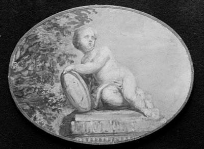 Putto en un pedestal contra un fondo de verdor de 18th century . French Painter