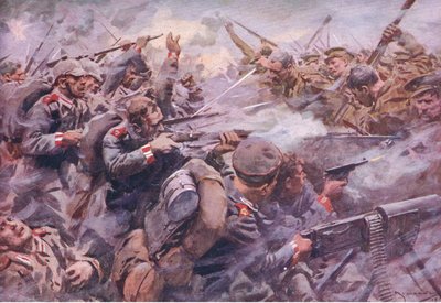 La derrota de la Guardia Prusiana en Zonnebeke, de History of the Great War Vol 3 publicado por Waverley Book Co Limited, c.1920 de A.C. Michael