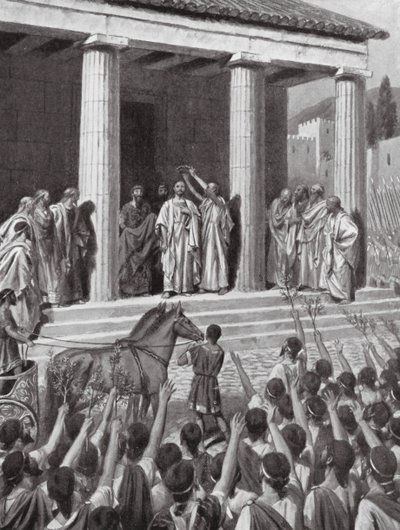 Temístocles homenajeado en Esparta (litografía) de A.C. Weatherstone