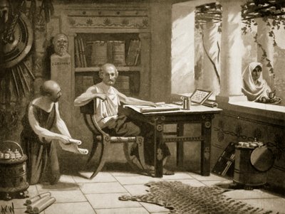 Jenofonte dictando su historia, ilustración de 