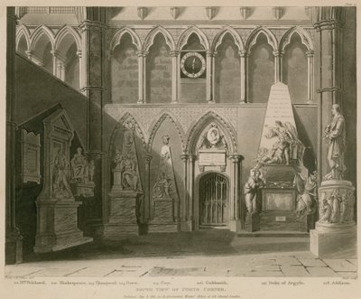 Vista sur del Rincón de los Poetas, Abadía de Westminster, Londres de A.C. and Villiers, H. Pugin