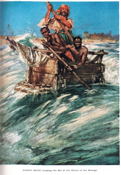 Battell llega a la desembocadura del Mbengo, ilustración de 
