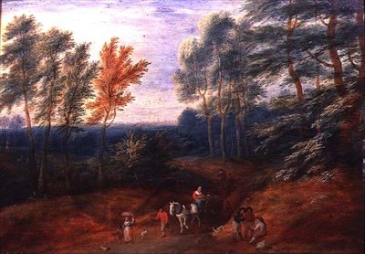 Un Paisaje Boscoso con Viajeros en un Carro de Heno de A.F. and Bouts P. Boudewyns