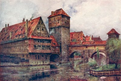 El Henkersteg, con la Wasserturm, Núremberg, Alemania, c. 1905 de AG Bell