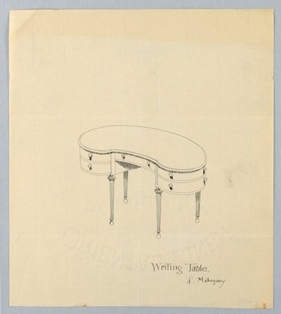 Diseño para mesa de escritura en forma de riñón con patas en forma de pera de A.N. Davenport Co.