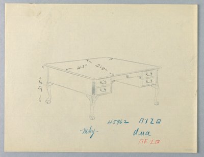 Diseño para mesa de biblioteca con patas de león de A.N. Davenport Co.