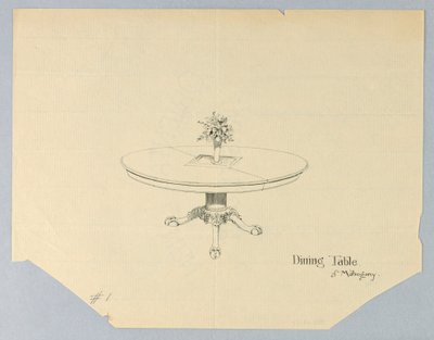 Diseño para una Mesa de Comedor de Caoba con un Florero de A.N. Davenport Co.