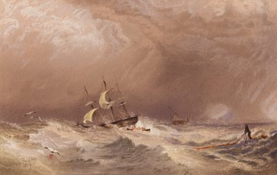 Un barco en apuros (litografía en color) de A.V. Copley (after) Fielding