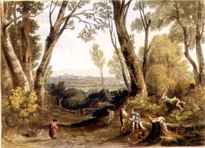Hereford, desde Dynedor Hill, grabado por Theodore H. A. Fielding (1781-1851), pub. en 