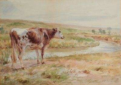 Paisaje con río y vaca de A Brown