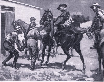 Intento de escape de Esaú, de Después de Pretoria: La Guerra de Guerrillas publicado por Harmsworth Bros Limited, 1901 de A. C. Ball