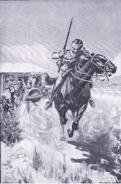 Escape de un explorador, de After Pretoria: The Guerilla War publicado por Harmsworth Bros Limited de A. C. Ball