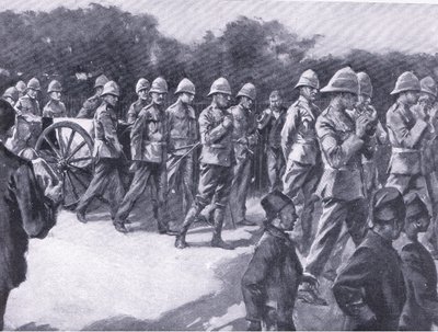 Funeral con honores militares de un prisionero bóer en Simonstown, de Después de Pretoria: La Guerra de Guerrillas publicado por Harmsworth Bros Limited, 1901 de A. C. Ball