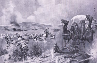 El ataque al convoy en Buffelspoort (ilustración de After Pretoria: The Guerilla War, 1902) de A. C. Ball