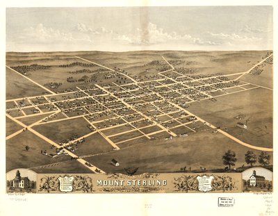 Vista aérea de Mount Sterling, condado de Brown, Illinois 1869. LOC 73693365 de A.; Chicago Lithographing Co. Ruger