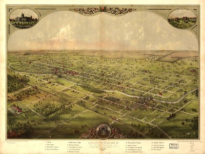 Vista aérea de la ciudad de Lansing, Michigan 1866. LOC 73693436 de A.; Chicago Lithographing Co. Ruger