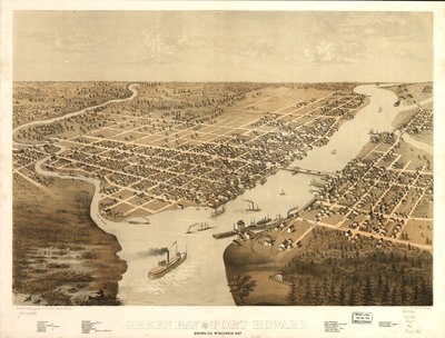 Green Bay y Fort Howard, Condado de Brown, Wisconsin 1867. LOC 73694541 de A.; Chicago Lithographing Co. Ruger
