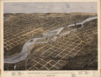 Minneapolis y San Antonio, Minnesota 1867. LOC 73693455 de A.; Chicago Lithographing Co. Ruger