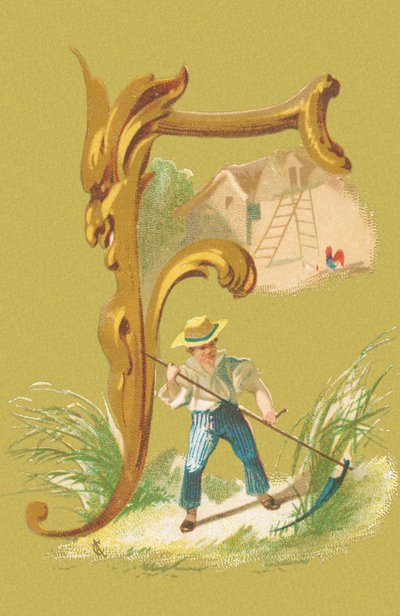 F: segadora, falsa, heno, granja (litografía en color) de A. Cordier