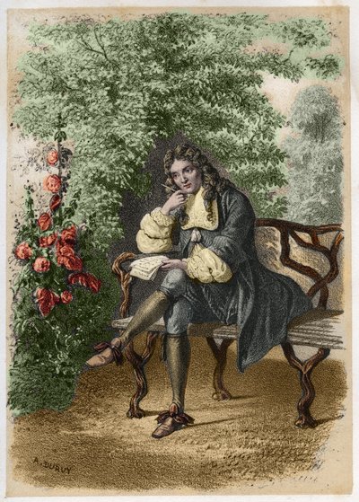 Retrato de Nicolas Boileau (1636-1711) conocido como Boileau-Despréaux, escritor francés en su casa en Auteuil. Grabado por A. Duruy en 