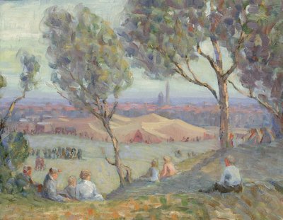 Vista desde Arlington Heights, con tiendas de Chautauqua y el Monumento a Washington de A. H. O. Rolle