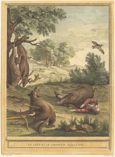 El lobo y el cazador de A. J. de Fehrt after Jean Baptiste Oudry
