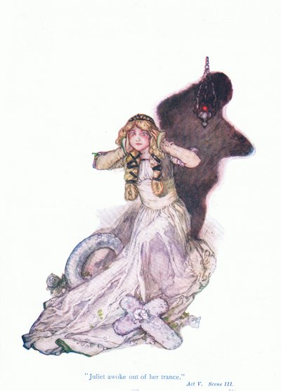 Julieta despertó de un trance (Romeo y Julieta), de Cuentos de Shakespeare publicado por Ward Lock & Co Ltd de A. Jackson