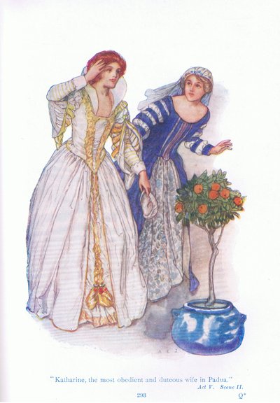 Catalina la esposa más obediente y sumisa en Padua (La fierecilla domada), de Cuentos de Shakespeare pub. por Ward Lock & Co Ltd de A. Jackson