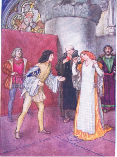 Quitándose la máscara, la dama desconocida resultó no ser sobrina (como se presentó) por la propia heroína (Mucho ruido y pocas nueces), de Cuentos de Shakespeare pub. por Ward Lock & Co Ltd de A. Jackson